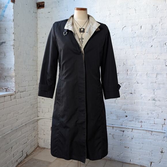 Vintage Black Trench Coat Longline Minimalist Wool Coat Duster Jacket Medium - Picture 3 of 9